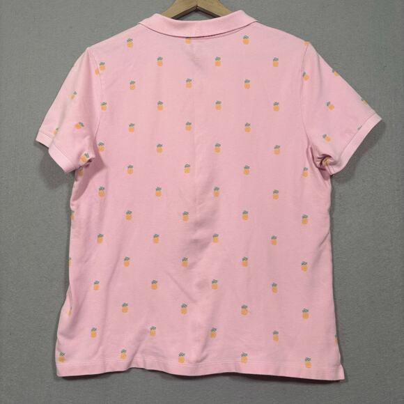 Lands' End Pink Pineapple Polo Shirt M Pima Cotton Tropical Preppy Coastal Chic - Picture 2 of 6